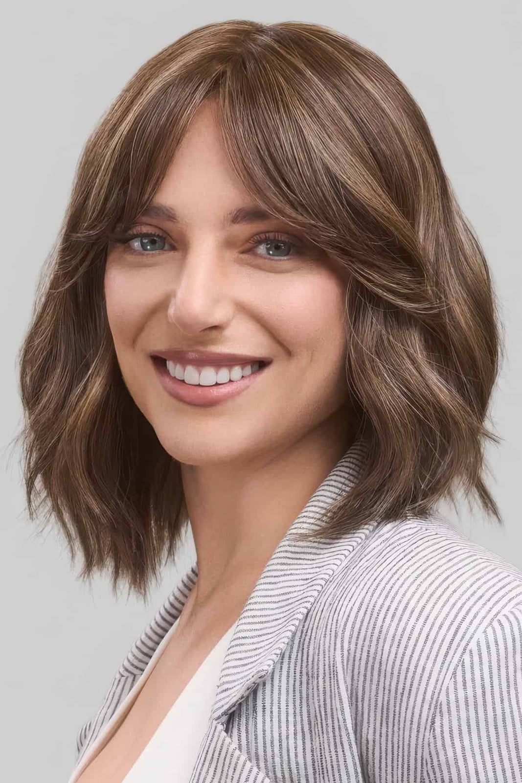Collarbone Angled Bob With Curtain Bangs — Simple Layers Wig