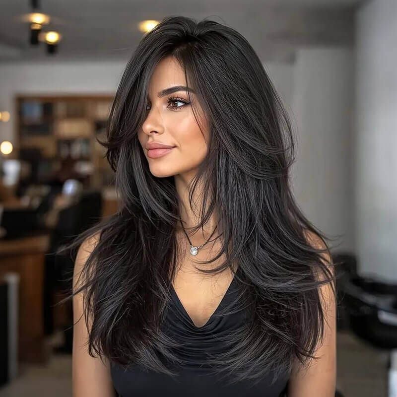 Long Layers With Curtain Bangs — Simple Layers Wig