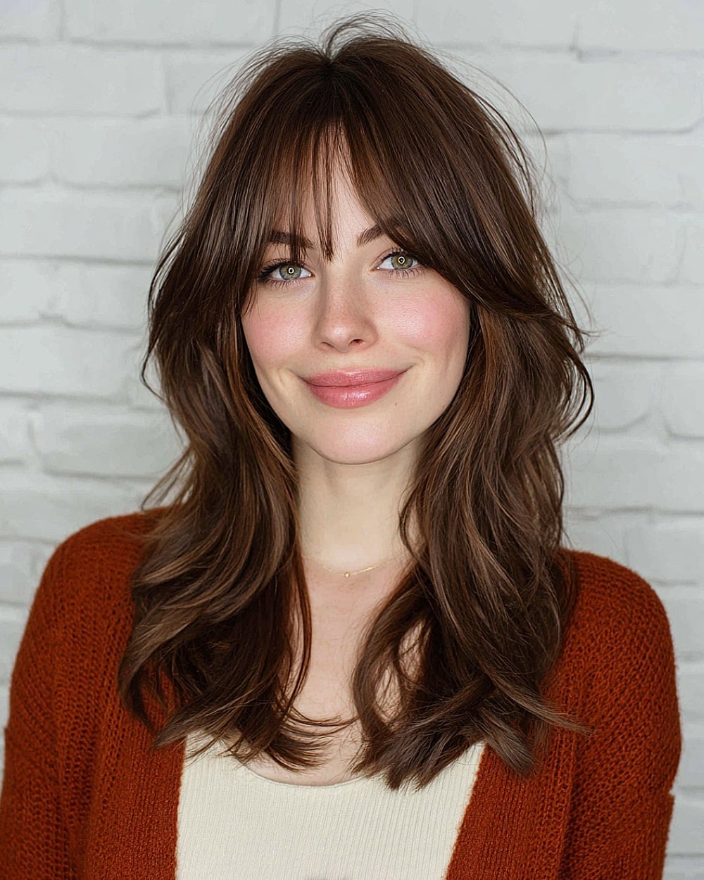 Mid-Back Waves With Prominent Curtain Bangs — Simple Layers Wig