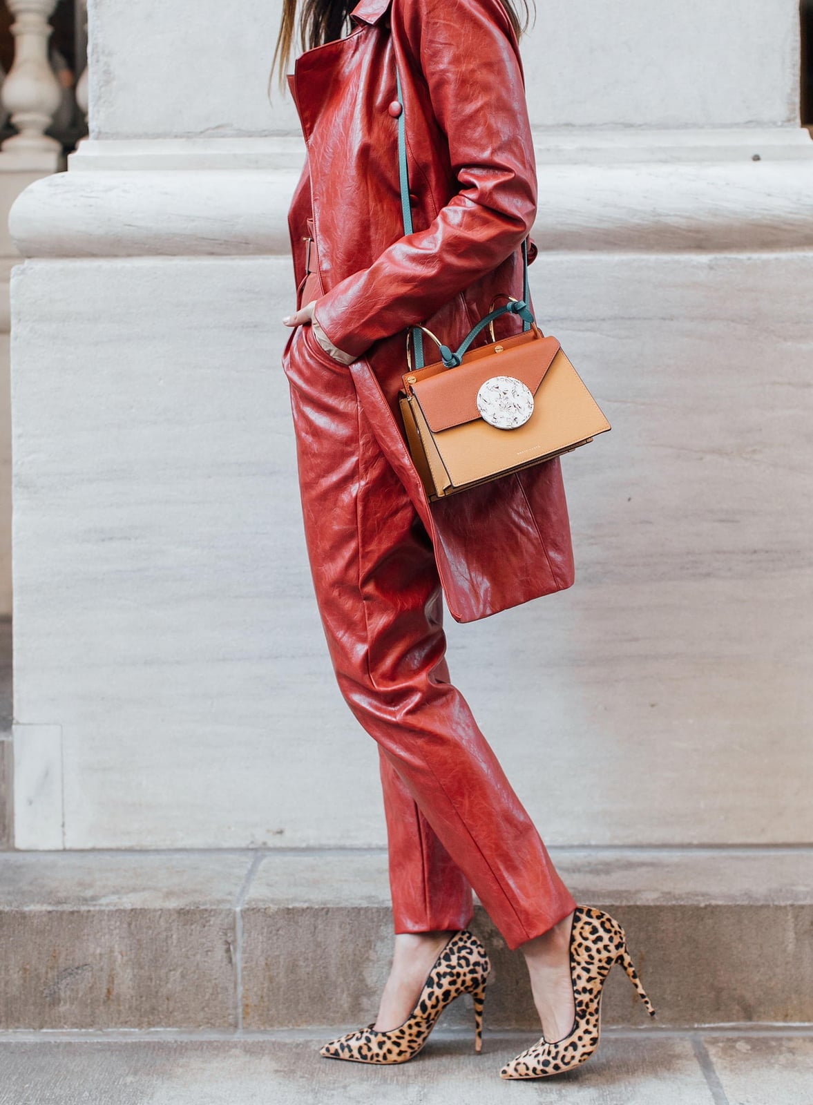 Red Leather Pants With Matching Trench Coat, Straight Leg Red Leather Pants With Matching Trench Coat, Straight Leg — Simple Leather Pants Outfits