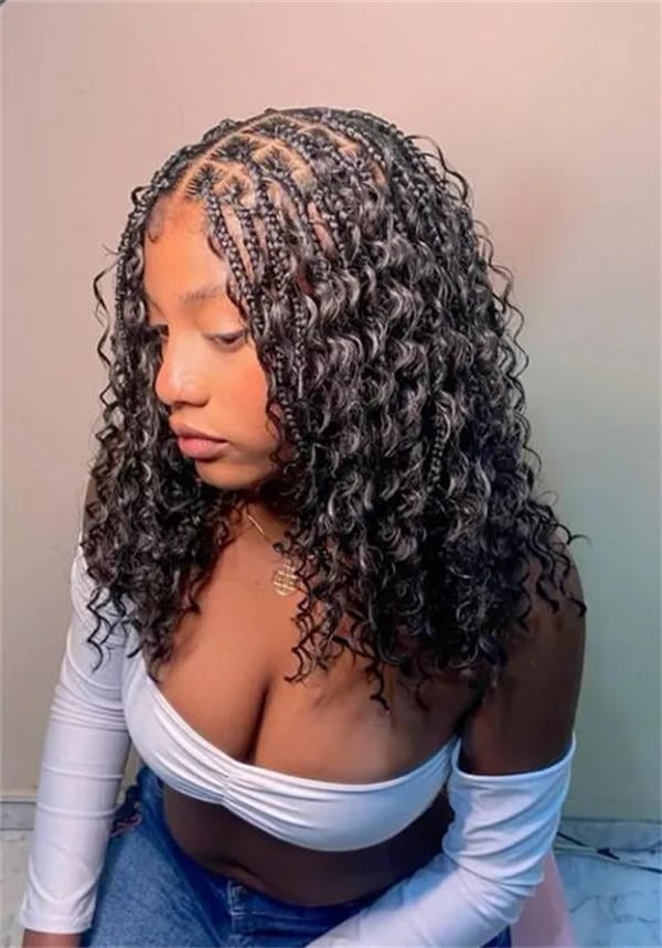 Mid-Back Curly Box Braids, Black Mid-Back Curly Box Braids, Black — Simple Length Braids