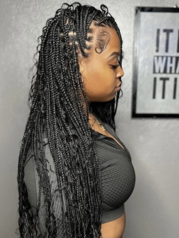 Mid-Back Cornrows to Loose Wavy Braids with Baby Hairs, Black Mid-Back Cornrows to Loose Wavy Braids with Baby Hairs, Black — Simple Length Braids