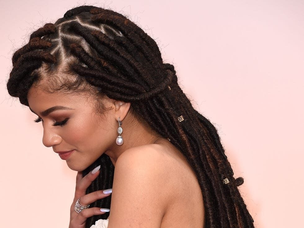 Mid-Back Braided Locs Pulled Back Mid-Back Braided Locs Pulled Back — Simple Length Locs