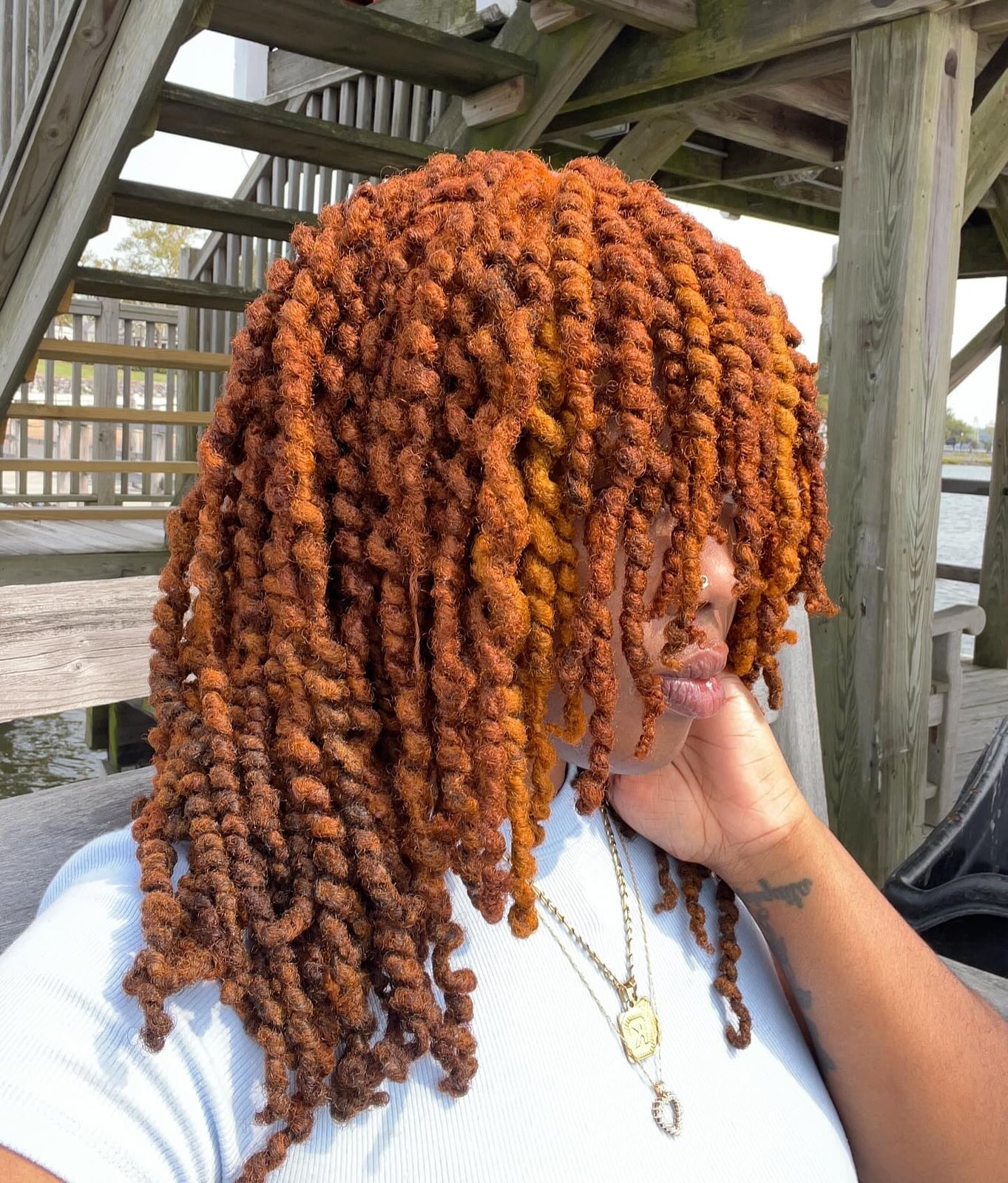 Mid-Back Twisted Locs With Ombre Mid-Back Twisted Locs With Ombre — Simple Length Locs