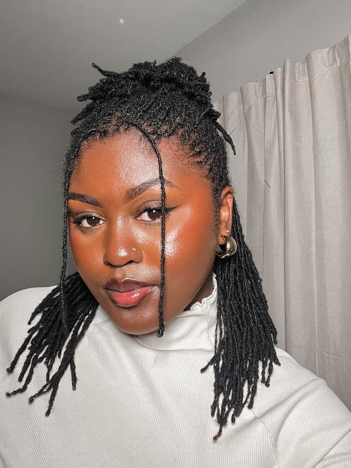 Shoulder Length Black Locs Half Updo Shoulder Length Black Locs Half Updo — Simple Length Locs