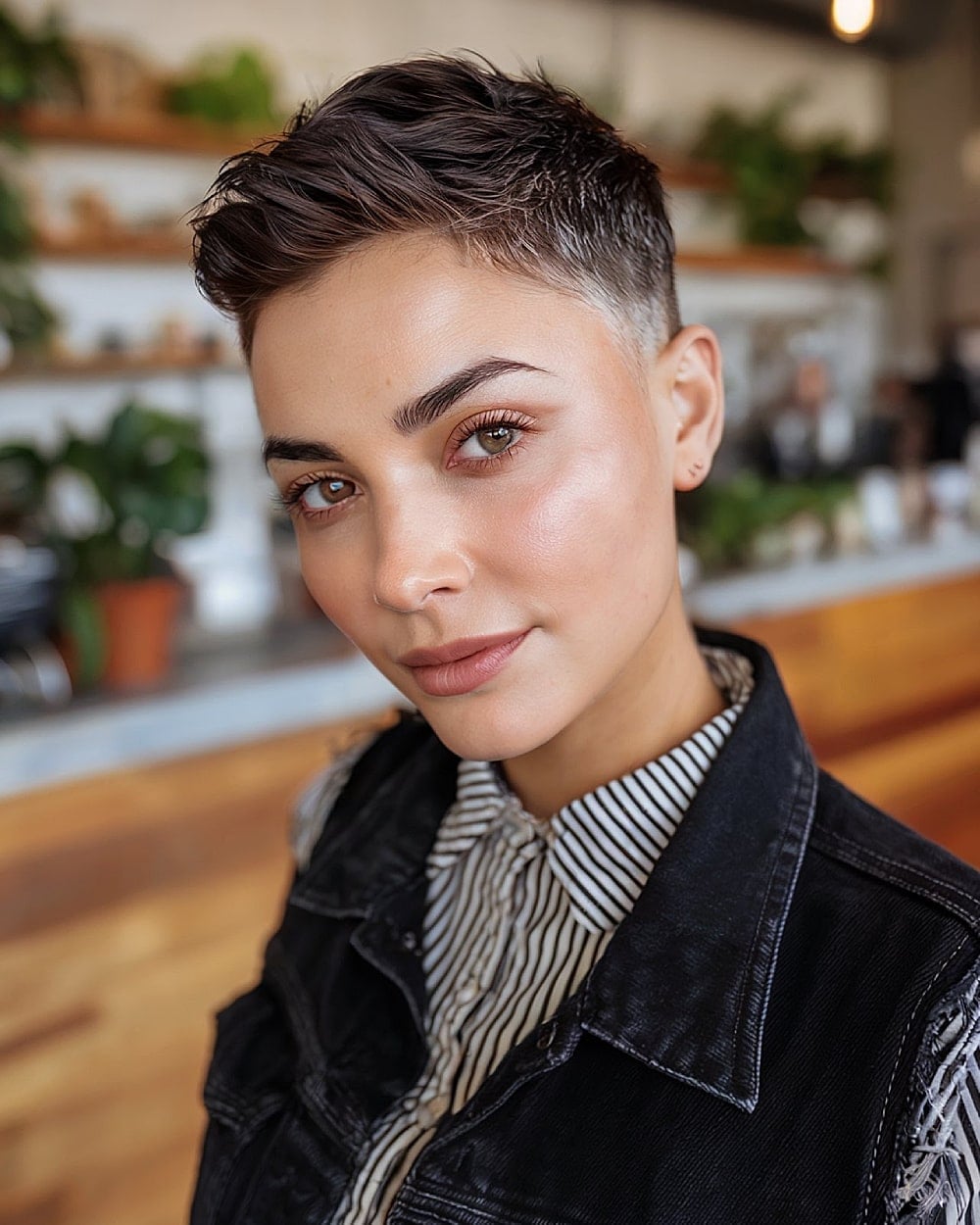 Dark Brown Undercut With Textured Quiff — Simple Lesbian Haircuts