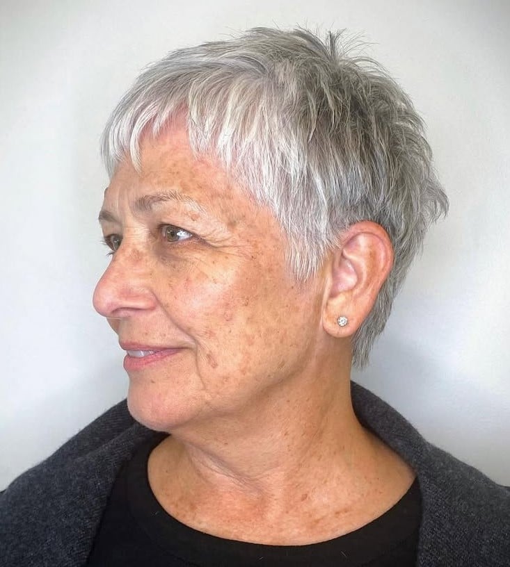 Gray Pixie With Wispy Bangs — Simple Lesbian Haircuts