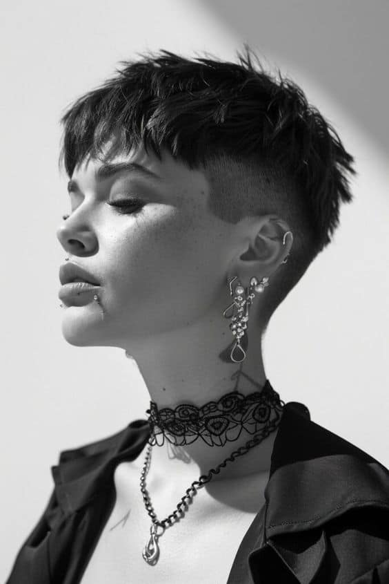 Black Undercut Pixie With Textured Bangs — Simple Lesbian Haircuts