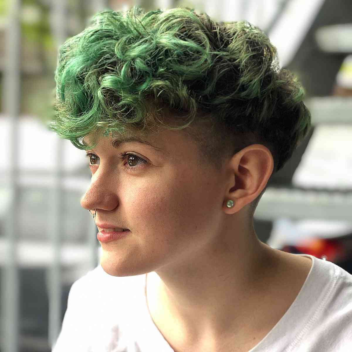Green Undercut With Textured Curly Top — Simple Lesbian Haircuts