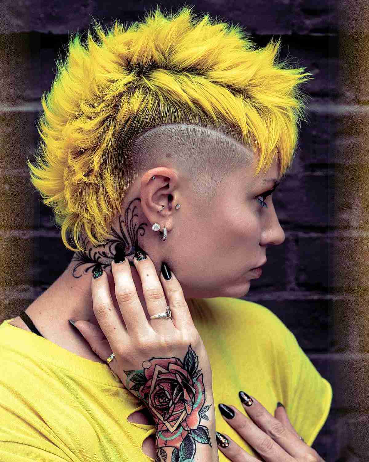 Bright Yellow Spiky Mohawk Undercut — Simple Lesbian Haircuts