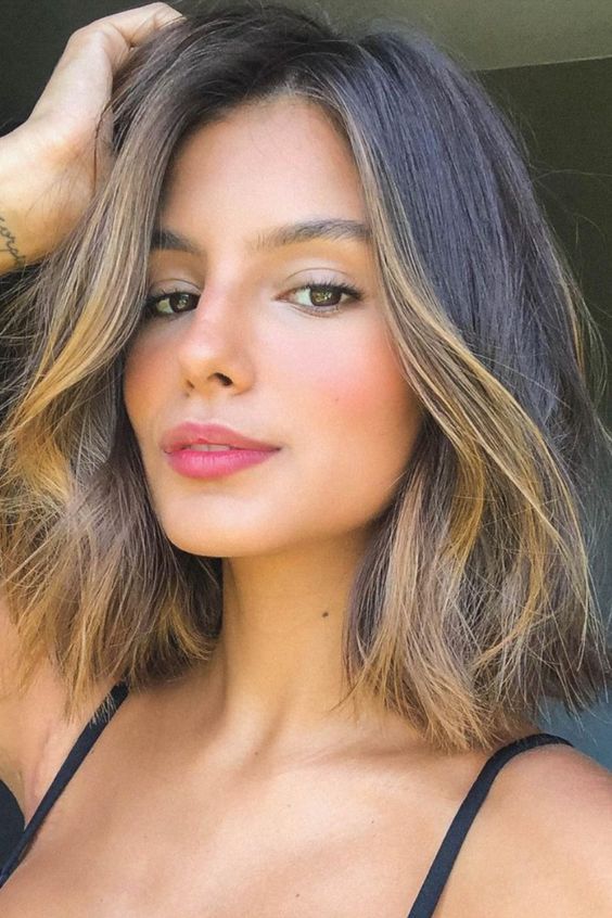 Brown Lob With Blonde Balayage Waves — Simple Long Bob Hairstyles