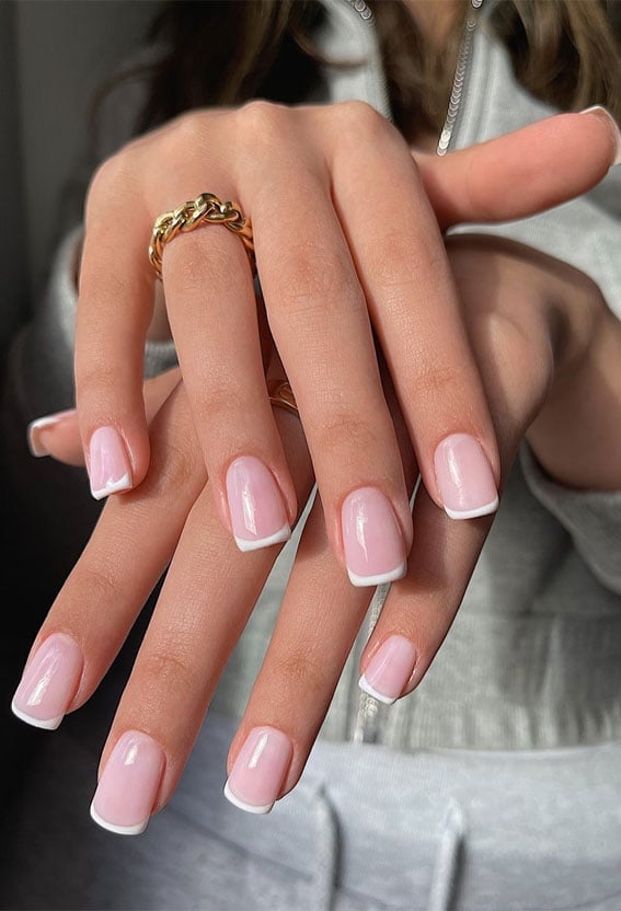 Sharp White French Short Square Nails — Simple Looks Nail