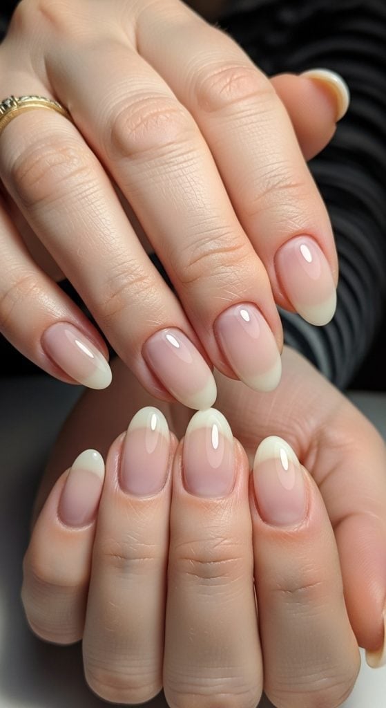 Classic French Natural Pink Medium Oval Nails — Simple Looks Nail