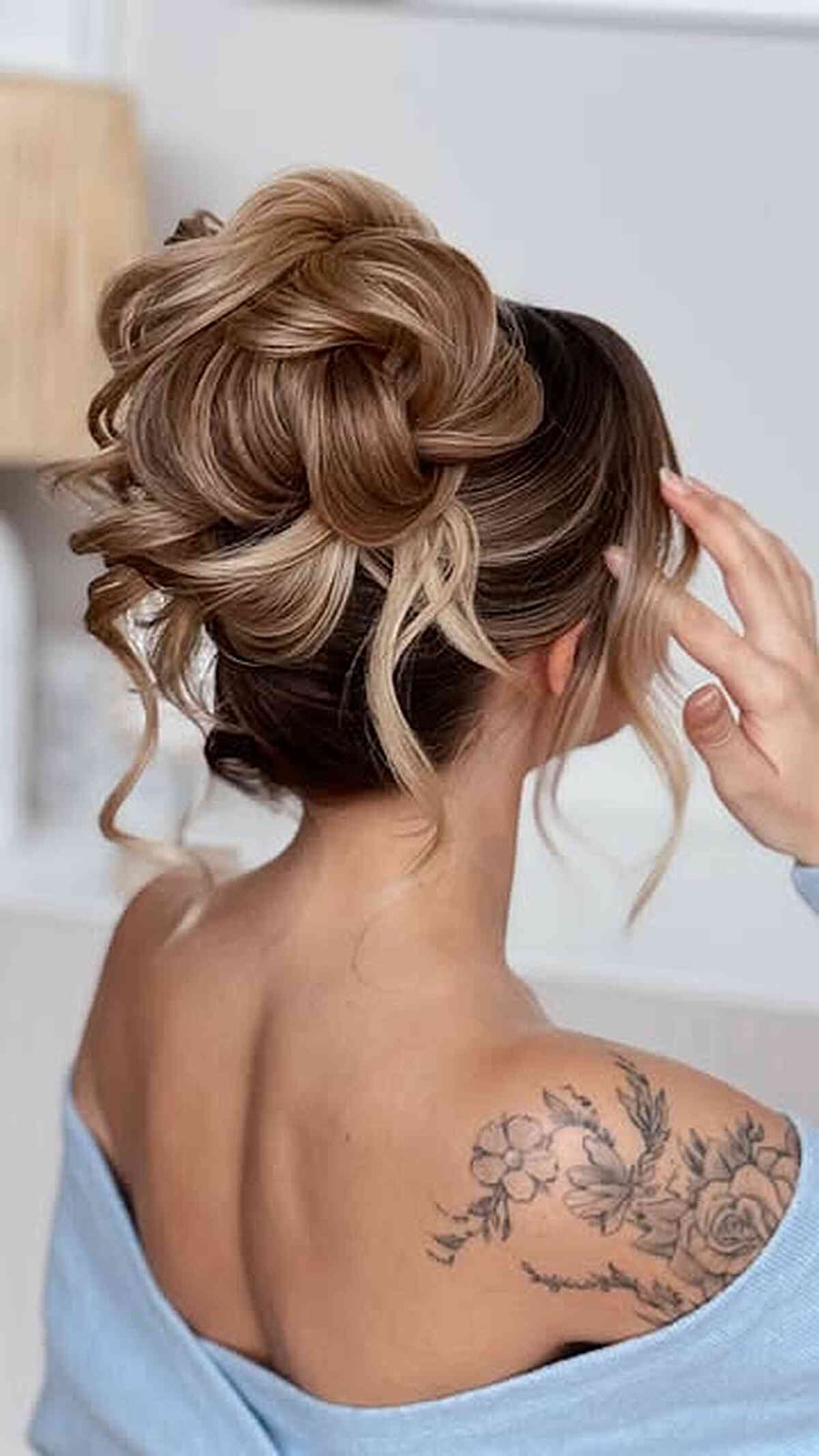 Long Ash Blonde Messy Bun with Wispy Bangs Long Ash Blonde Messy Bun with Wispy Bangs — Simple Loose Updo