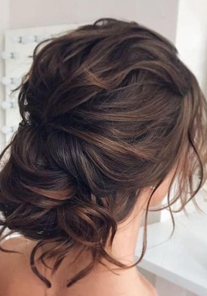 Medium Wavy Dark Brown Loose Updo Medium Wavy Dark Brown Loose Updo — Simple Loose Updo