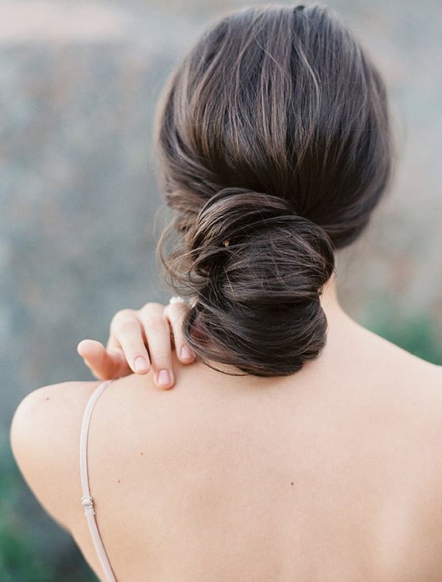 Mid-Back Dark Brown Polished Updo Mid-Back Dark Brown Polished Updo — Simple Loose Updo