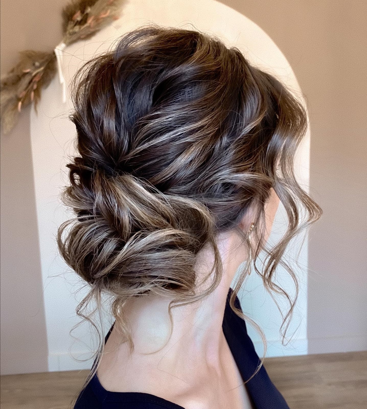 Dark Brown Blonde Highlights Textured Updo Dark Brown Blonde Highlights Textured Updo — Simple Loose Updo