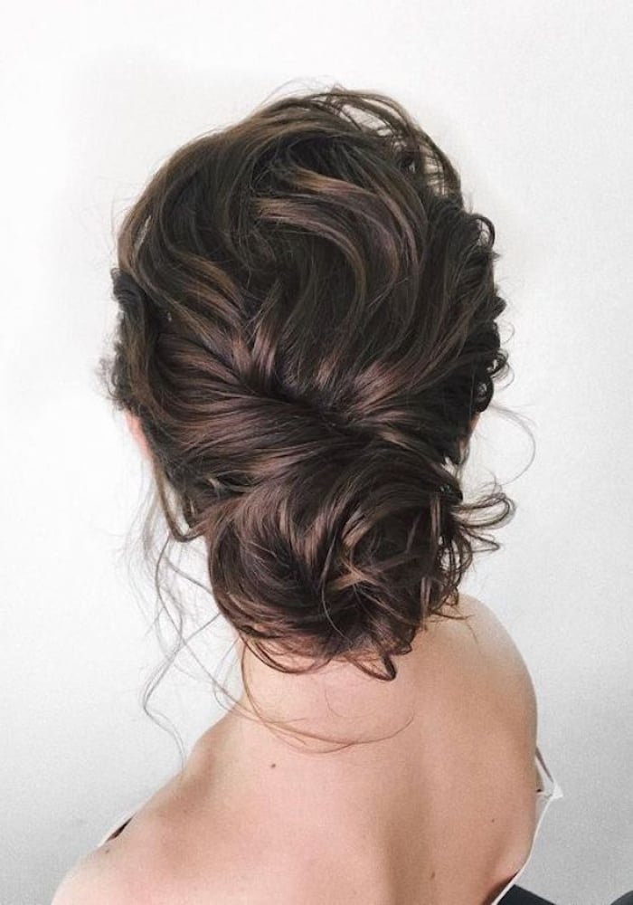 Dark Brown Twisted Bun with Subtle Highlights Dark Brown Twisted Bun with Subtle Highlights — Simple Loose Updo