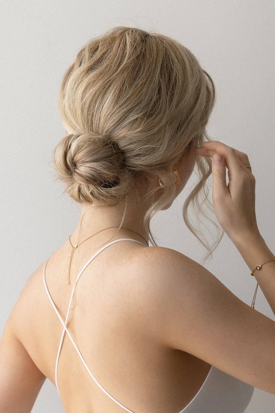 Ash Blonde Wavy Low Bun Twisted — Simple Low Bun Wedding Hair