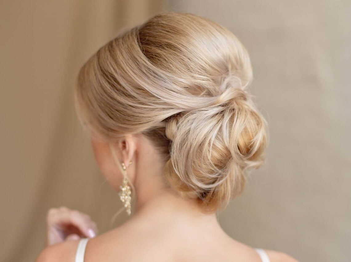 Blonde Smooth Twisted Low Chignon — Simple Low Bun Wedding Hair
