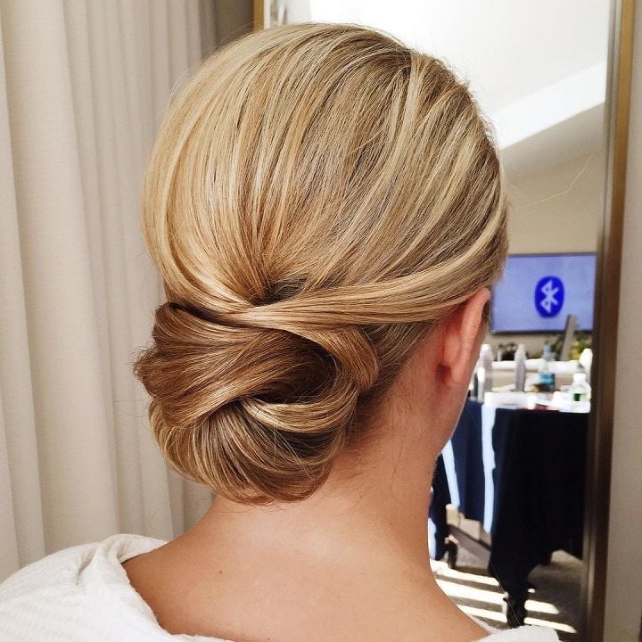 Simple Polished Dark Brown Low Bun — Simple Low Bun Wedding Hair