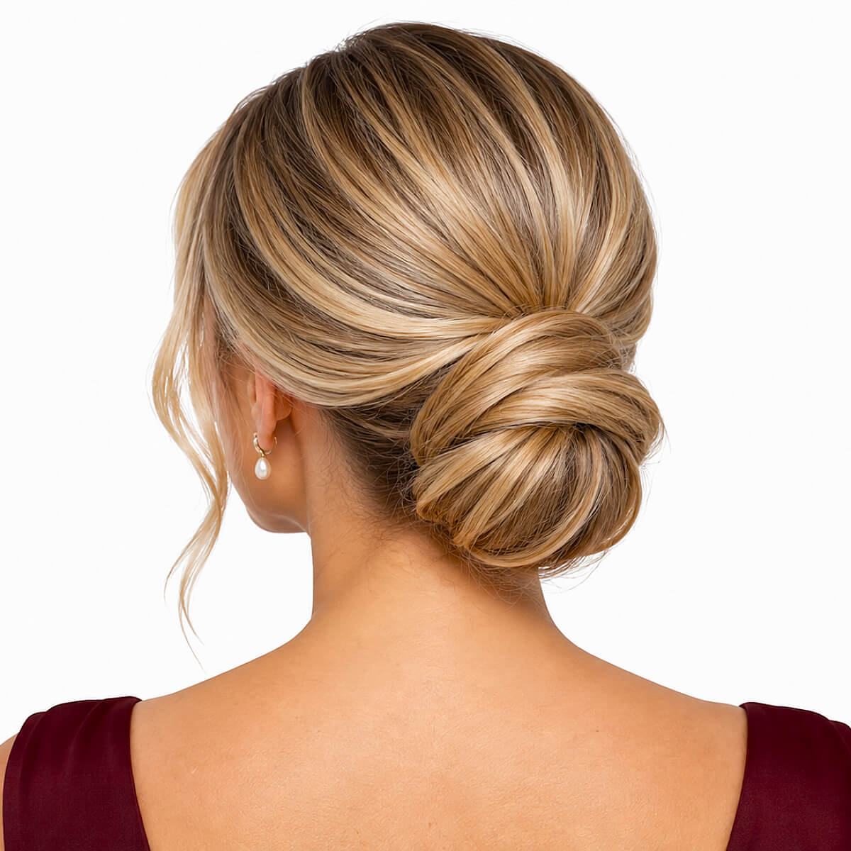 Dark Blonde Wavy Low Chignon — Simple Low Bun Wedding Hair