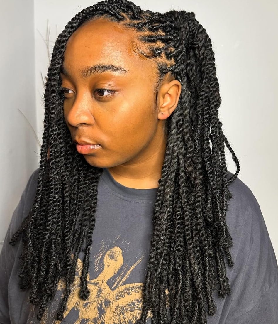 Copper Brown Marley Twists with Curly Ends — Simple Marley Twists Hairstyles