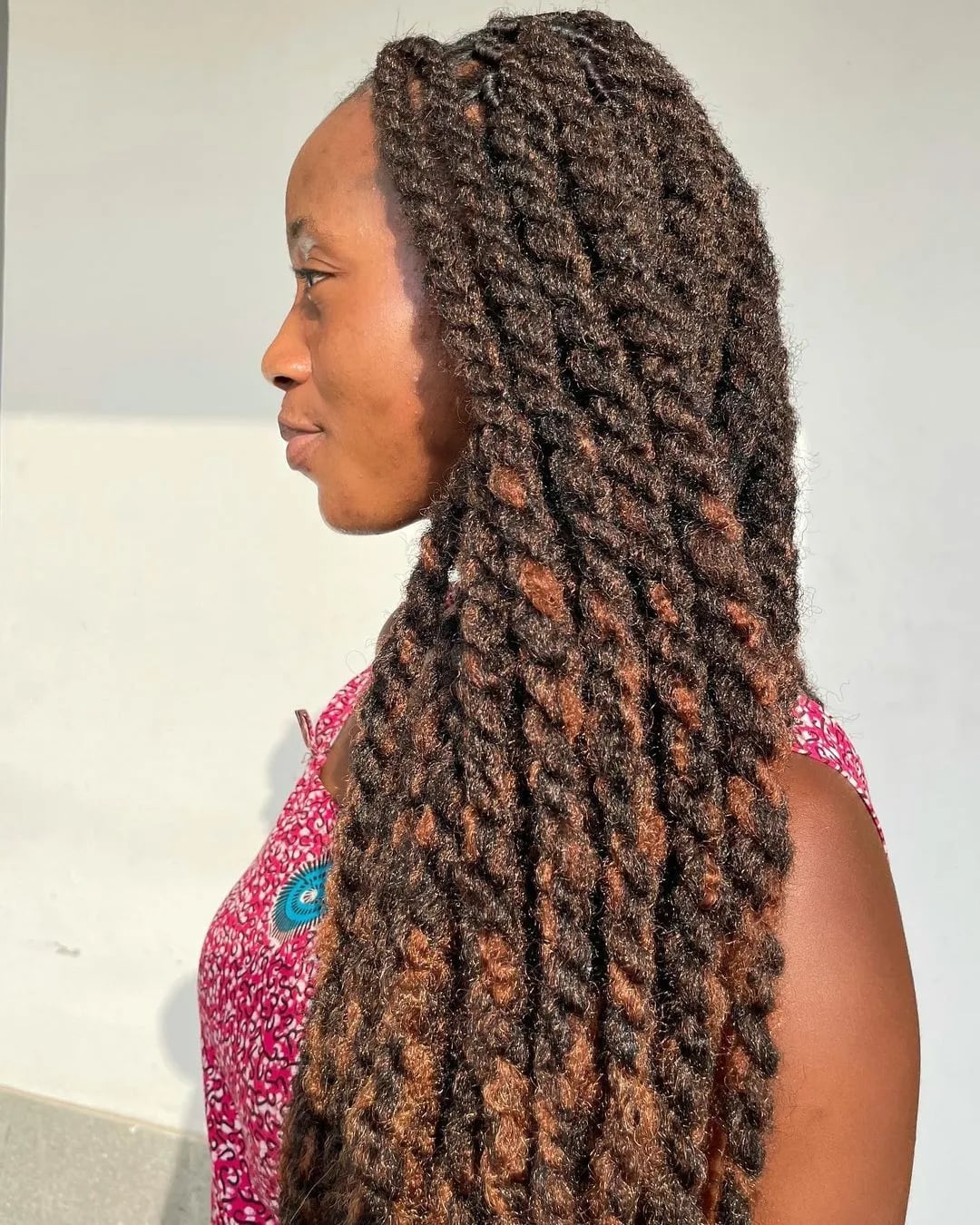 Side-Parted Dark Brown Twists with Auburn — Simple Marley Twists Hairstyles
