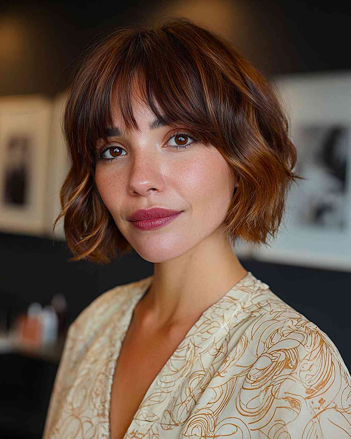 Chin Length Bob With Face-Framing Layers and Side Part — Simple Medium Bob
