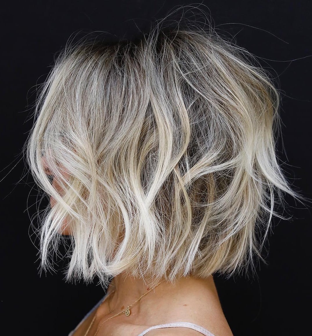 Textured Ash Blonde Bob With Choppy Ends — Simple Medium Bob
