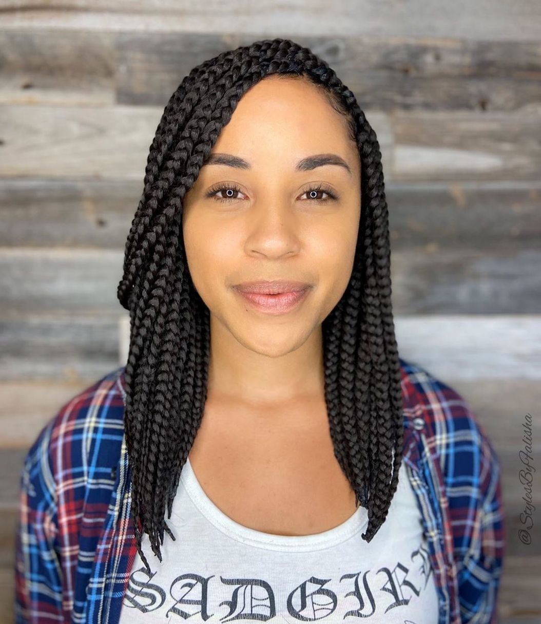 Shoulder Length Neat Black Box Braids — Simple Medium Braids