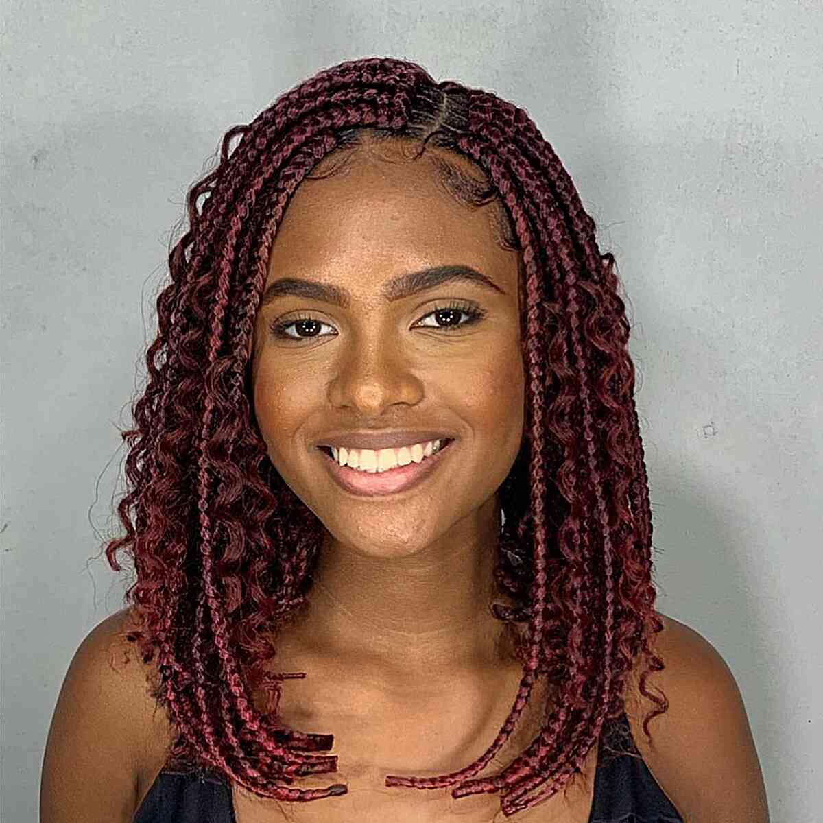 Medium Length Box Braids With Defined Curly Ends, Black — Simple Medium Braids