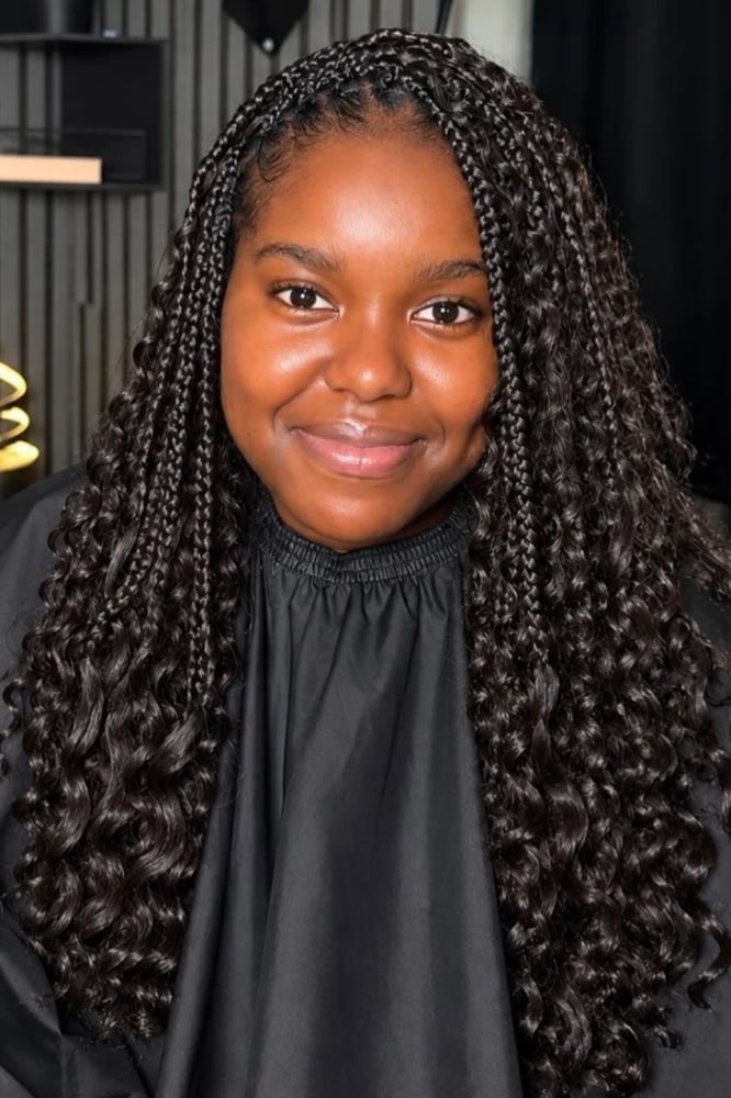 Mid-Back Black Box Braids With Defined Curls — Simple Medium Braids