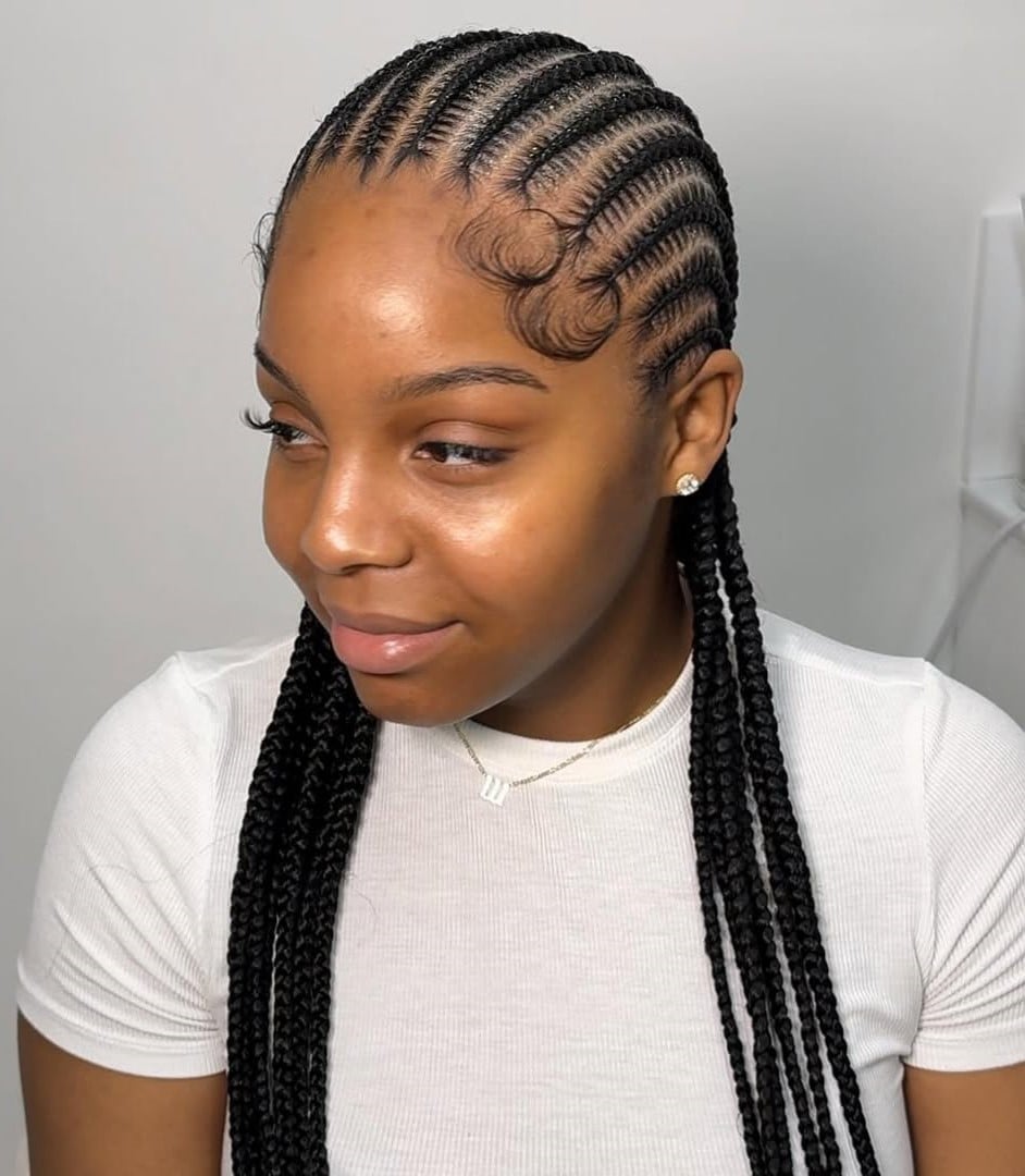 Mid-Back Black Feed-In Braids — Simple Medium Braids