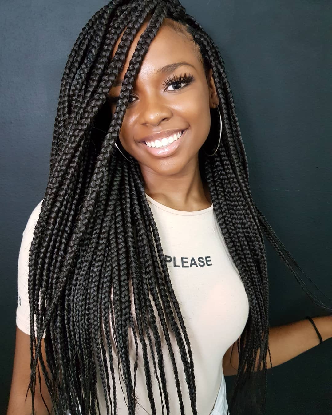 Mid-Back Natural Black Box Braids, Straight — Simple Medium Braids