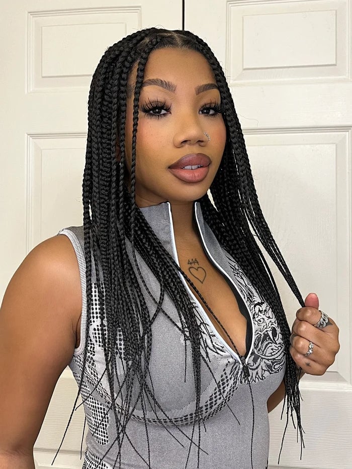 Shoulder Length Box Braids With Curly Ends — Simple Medium Braids