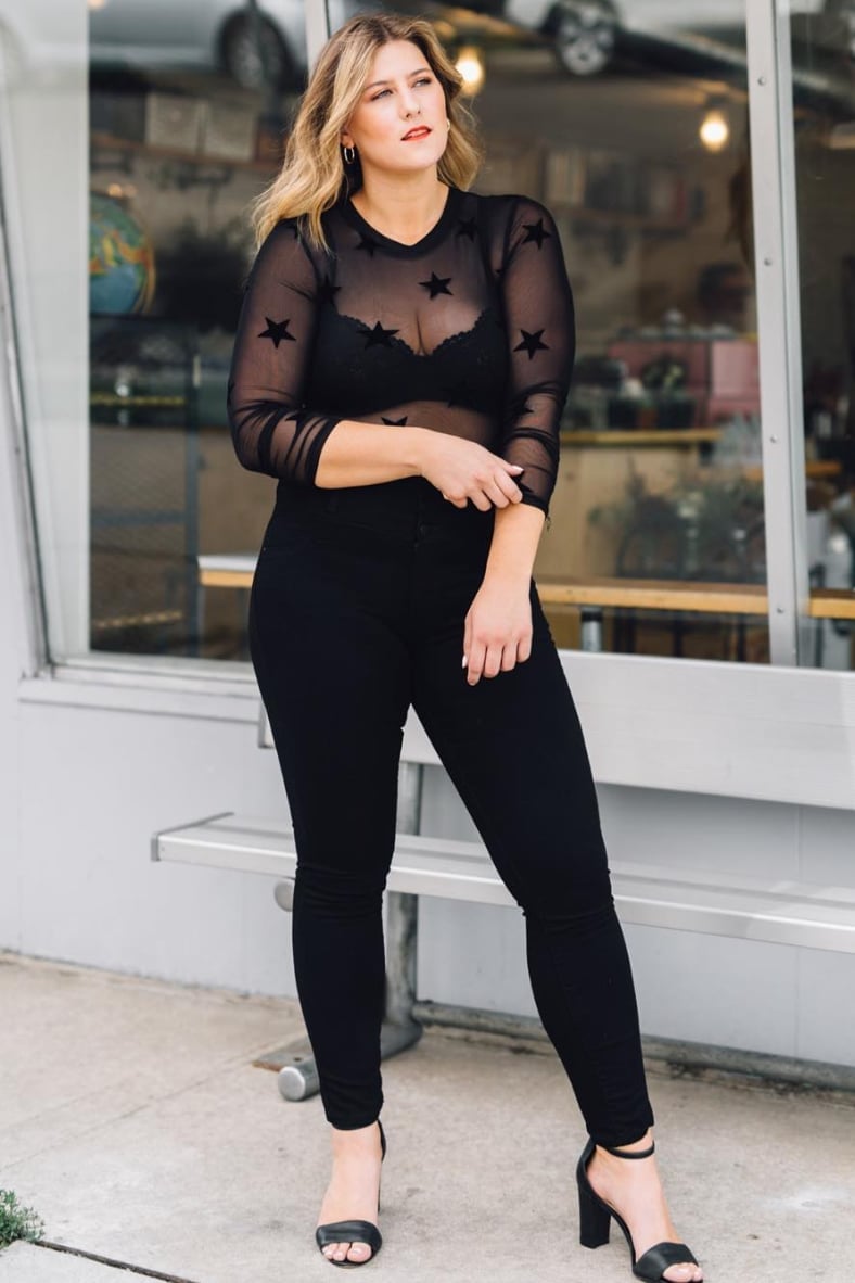 Black Mesh Top with Velvet Star Details Black Mesh Top with Velvet Star Details — Simple Mesh Top Outfits