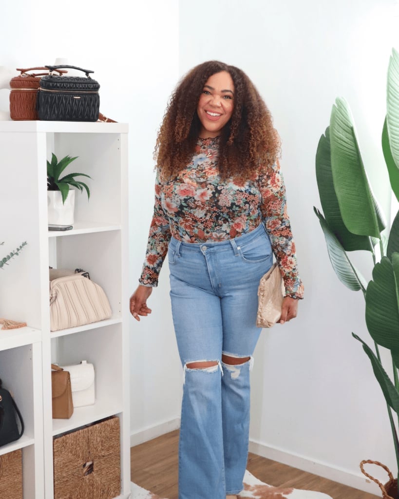 Floral Print Mesh Top with Wide-Leg Jeans Floral Print Mesh Top with Wide-Leg Jeans — Simple Mesh Top Outfits