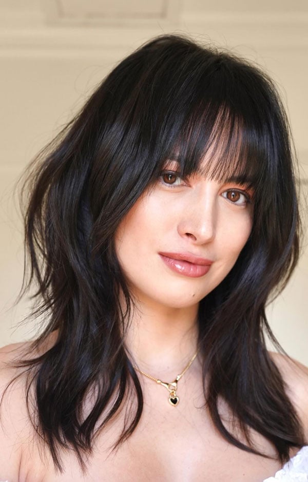 Shoulder Shag With Soft Curtain Bangs Shoulder Shag With Soft Curtain Bangs — Simple Mid Length Hair