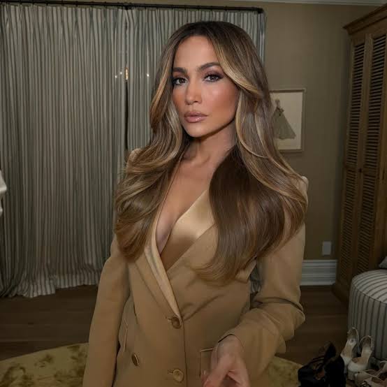 Blonde money pieces shine with a satin camisole and blazer — Simple Money Piece