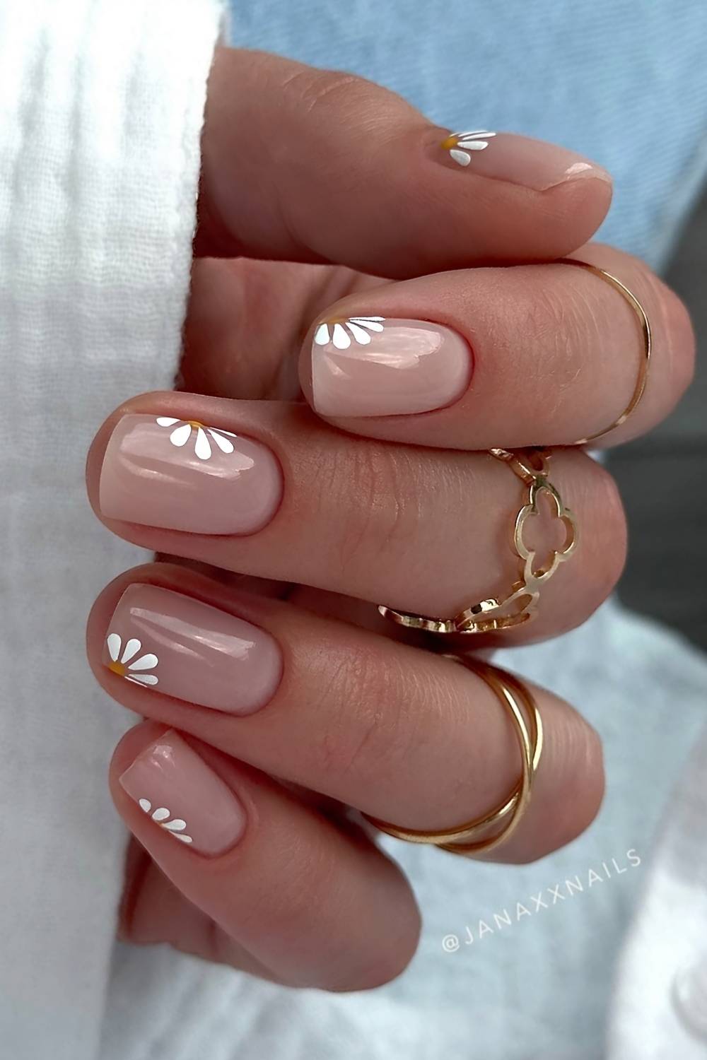 Daisy Outline Short Square Nails — Simple Nail Art