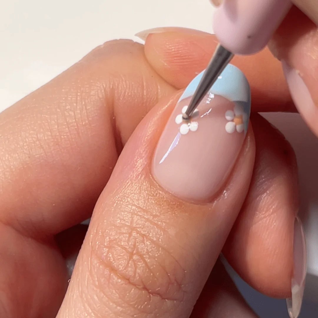 Floral Light Pink and Blue Almond — Simple Nail Art
