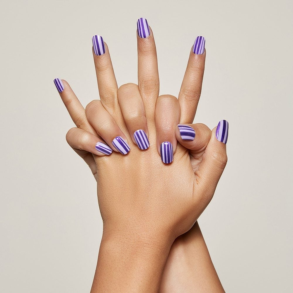Bold Purple and White Stripe Nails — Simple Nail Art