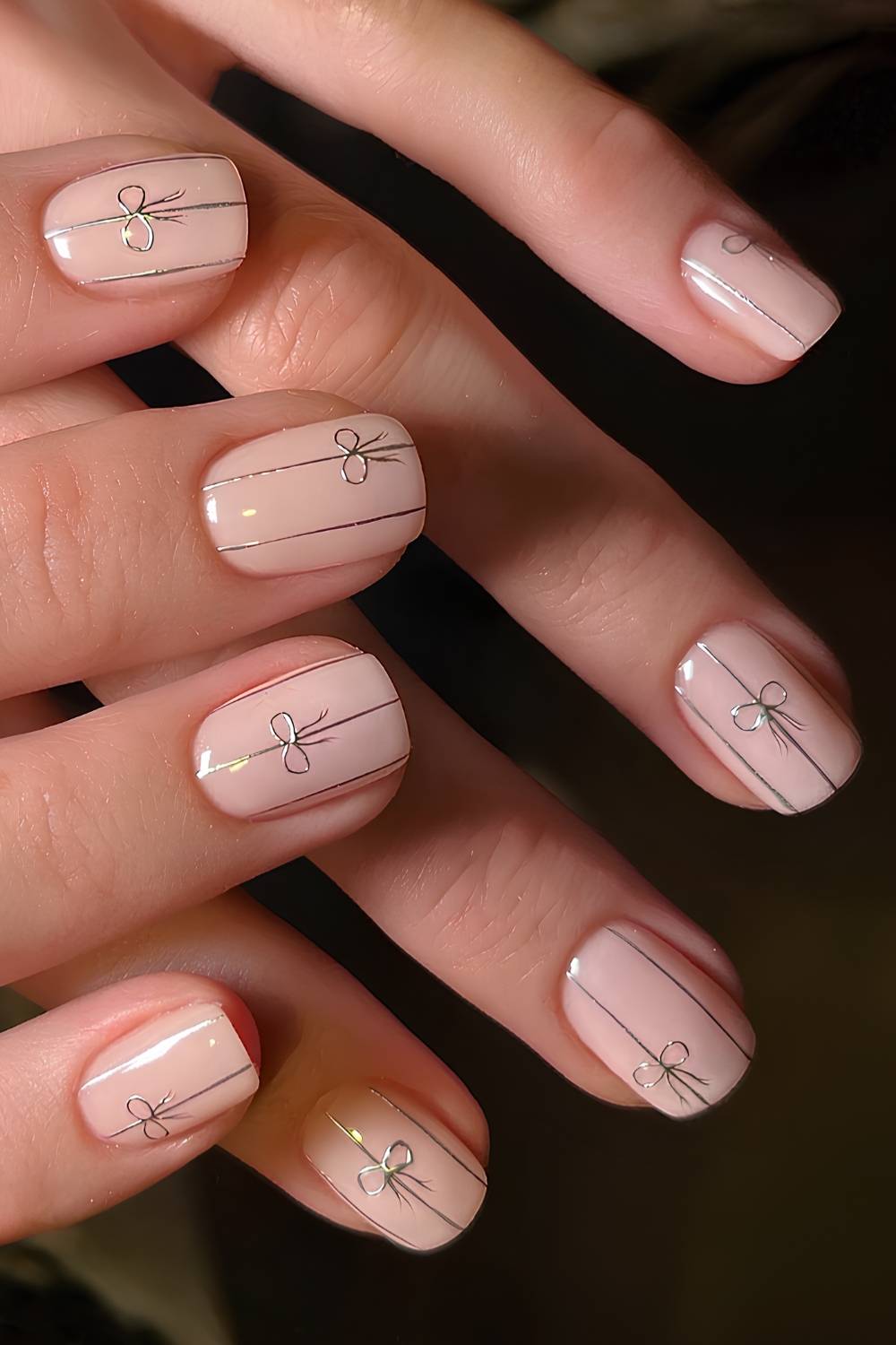 Short Square Bow Detail Nails — Simple Nail Art