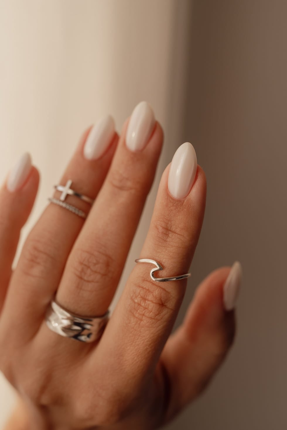Opaque Milky White Medium Almond Nails Opaque Milky White Medium Almond Nails — Simple Nail Shapes