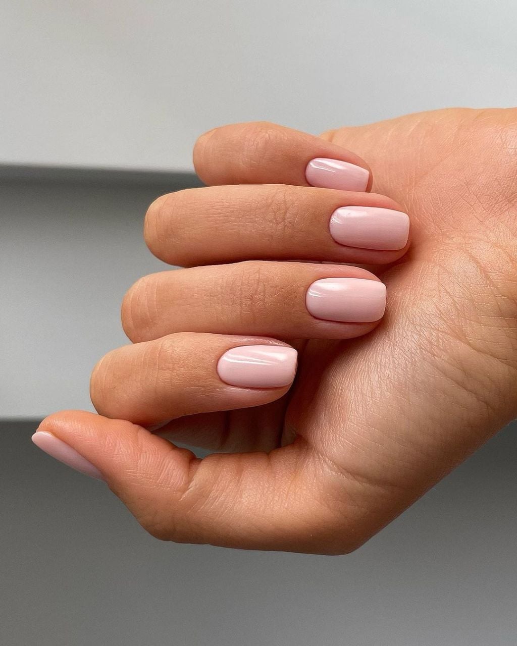 Uniform Light Pink Short Square Nails Uniform Light Pink Short Square Nails — Simple Nail Shapes