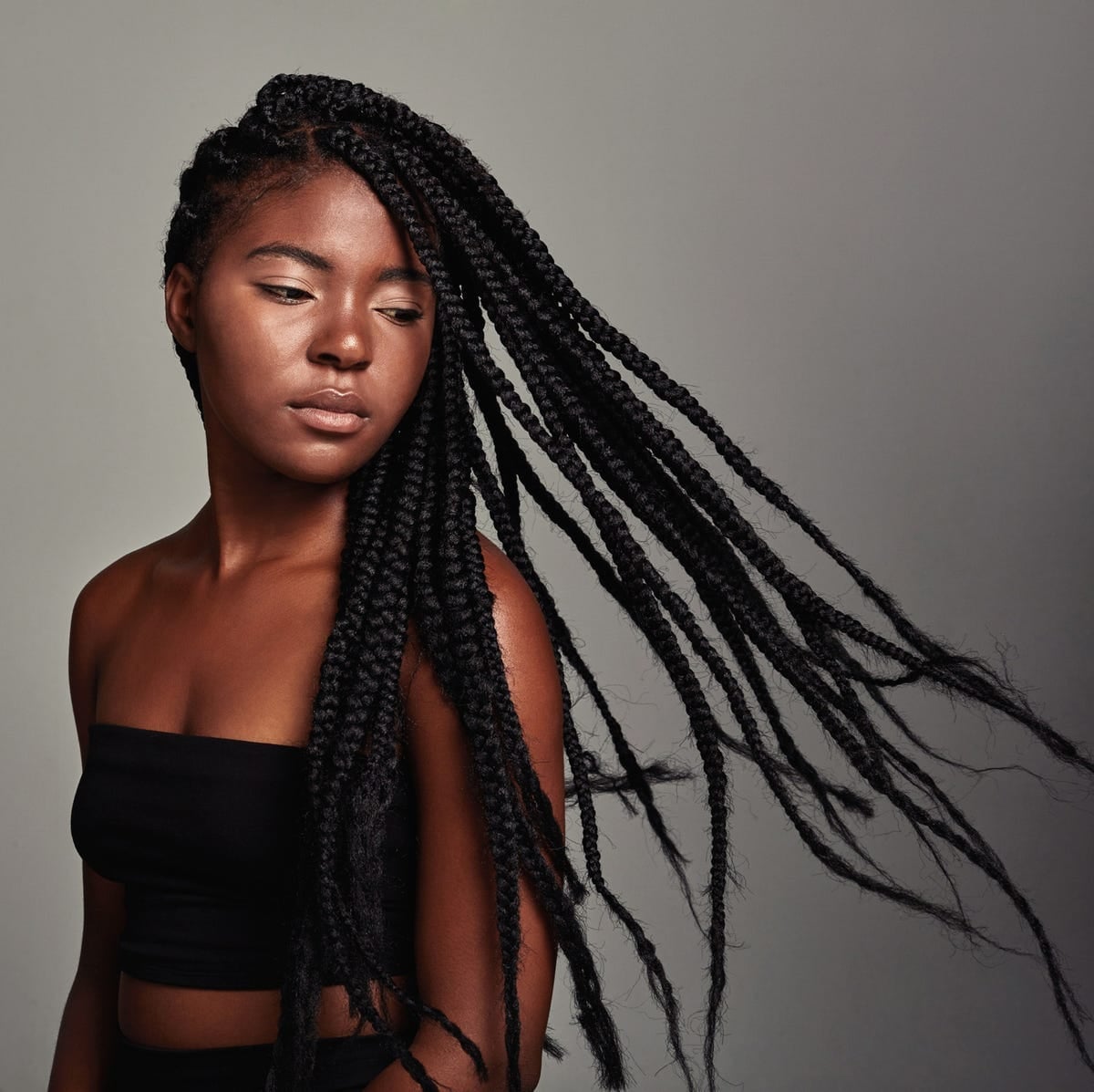 Mid-Back Flowing Black Box Braids, Straight — Simple Natural Braids
