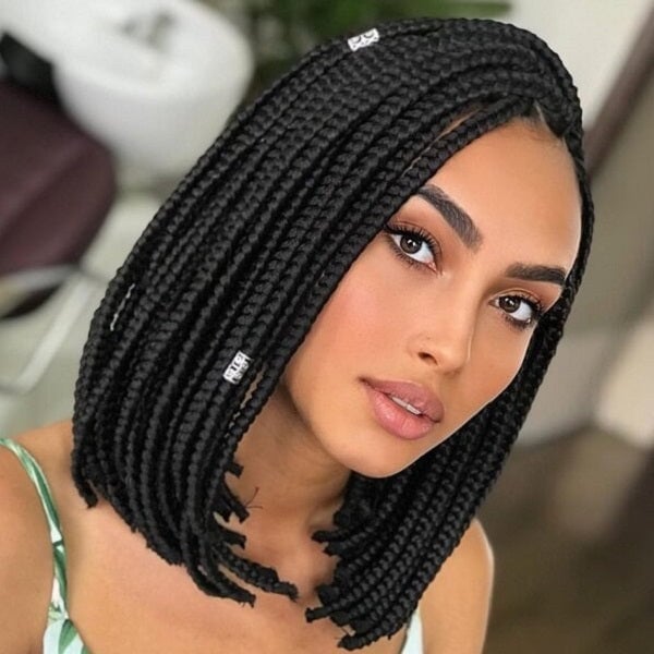 Chin Length Box Braids With Beads — Simple Natural Braids