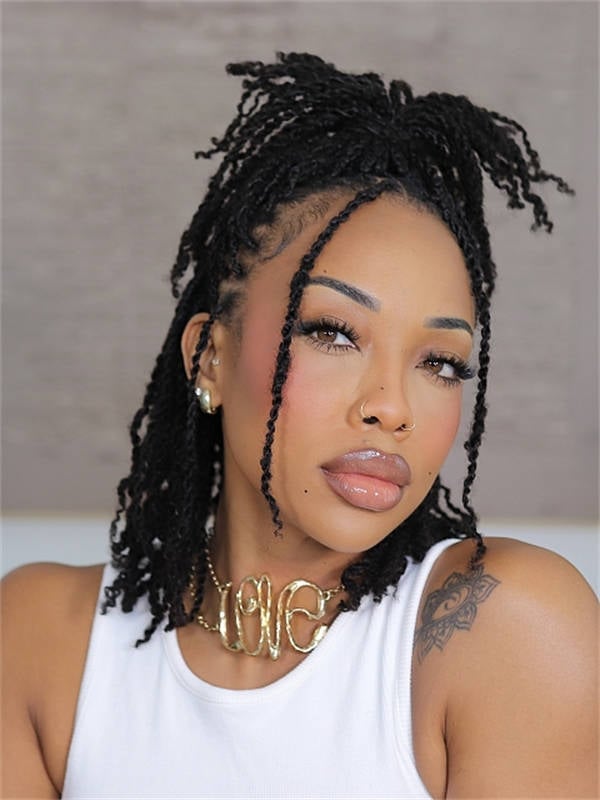 Shoulder Length Mini Braids Half Up — Simple Natural Hair Braids