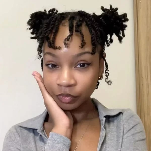 Shoulder Length Twists In Mini Space Buns Shoulder Length Twists In Mini Space Buns — Simple Natural Hair Twists